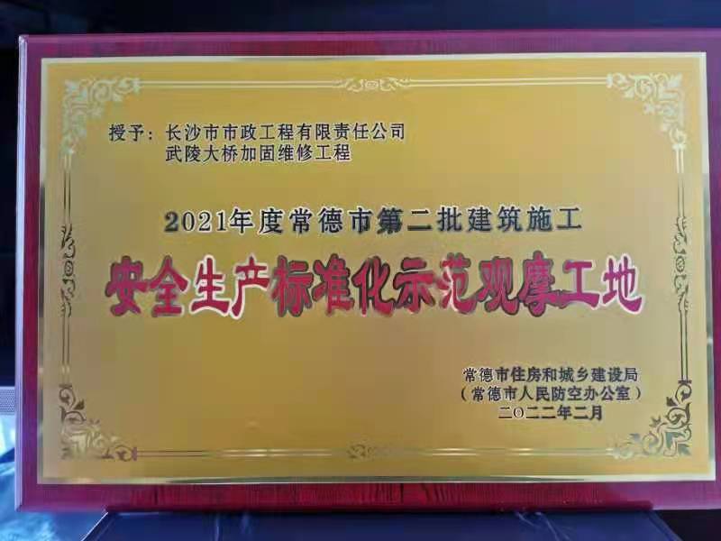 喜訊 ！常德市武陵大橋項目榮獲2021年度安全生產(chǎn)標(biāo)準(zhǔn)化示范觀摩工地